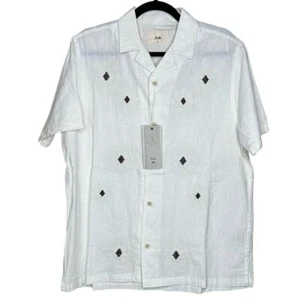 Folk Kota Mens Linen Blend Embroidered Camp Shirt Size Medium NWT $165 - Picture 1 of 9