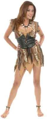 Cave Woman Girl Jungle Animal Fancy Dress Halloween Sexy Adult Costume 2 COLORS - Image 1 of 2