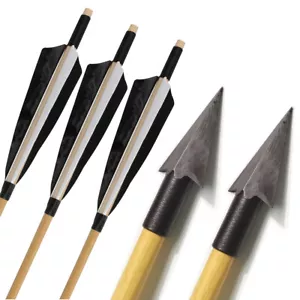31" Wooden Arrows 5" Natural Feathers Diameter 8mm Handmade Bow Hunting Shooting - Picture 1 of 17