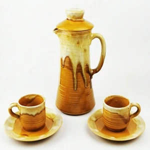 ~ Stunning ~ Youghal Irish Studio Pottery ~ Brown / Yellow Dripware Coffee Set ~ - Picture 1 of 10