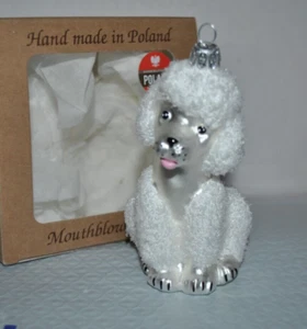 New SEWERYNSKI Mouth Blown Glass Ornament Snowy WHITE POODLE Puppy 4.5" Poland - Picture 1 of 4