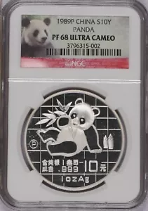 1989-P Silver Panda 1 oz. 10 Yuan NGC PF68 Ultra Cameo. Free shipping. - Picture 1 of 2