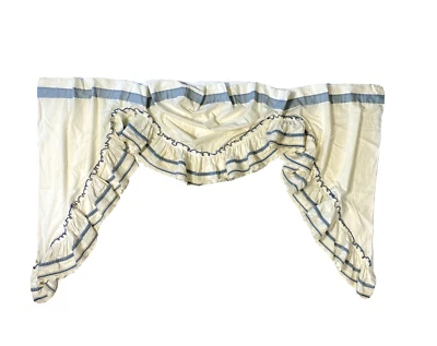 Juego Cortinas Vintage Años 70 Raro JC Penney Azul Blanco Ventana Tratamientos Cenefas 3 Foto 1 de 4