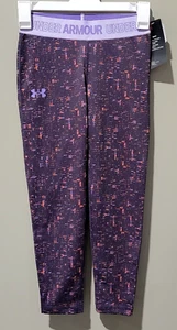 Under Armour HeatGear Girls' Medium 8/10 Purple & Orange Geo Print Crop Leggings - Picture 1 of 6