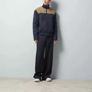 GUCCI navy blue gabardine wide leg cotton pants Size 32 authentic NWT designer - Picture 1 of 9