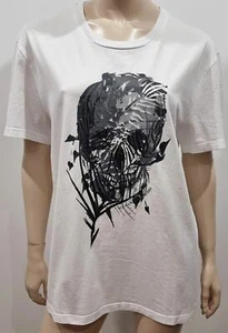 ALEXANDER MCQUEEN Blanco Algodón Gris Calavera Estampado Manga Corta Camiseta Tee Top XL - Imagen 1 de 8