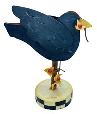 Metal Crow Raven Black Bird Hand Painted Folksy Folk Art Primitive Candle Holder