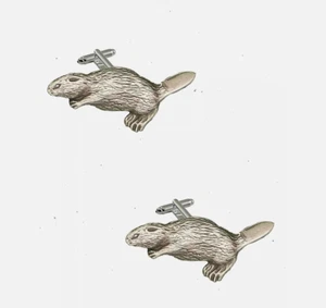 r267 Beaver English Pewter Cufflinks boxed gift wedding jewellery - Picture 1 of 1