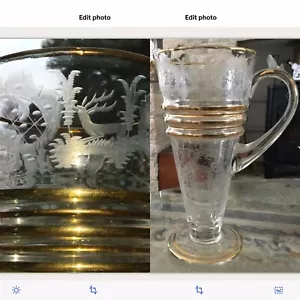 RARE 11” EGERMANN MOSER CZECH BOHEMIAN GILDED ENGRAVED Glass JUG DEER CASTLE🎁 - Picture 1 of 12