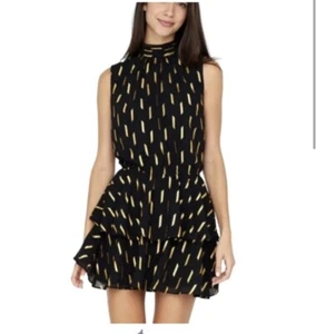 Revolve Yumi Kim Kiss Me Dress Dash Foil Black Gold Tierd Sleeveless Mini Dress - Bild 1 von 2