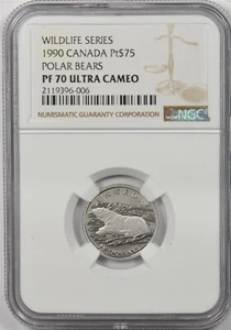 Canada 1990 $75 platinum Polar bear animal NGC Proof 70UC 0.2497oz platinum. 262 - Picture 1 of 2