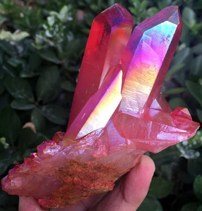 357g  Red Flame Aura Quartz Titanium Plated Crystal Healing Cluster ic3891 - Picture 1 of 12