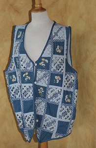 NWT Victoria Jones Art-to-Wear Country Jean Denim Daisy Plaid Cut-Out Vest Sz 2X - Picture 1 of 7