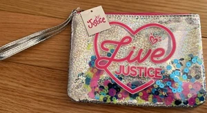 Justice Glitter Purse Wallet Wristlet 8" “Live Justice “ NWT - Picture 1 of 3