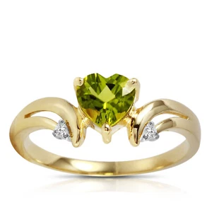 1,26 TCW 14k massiver Gold grüner Peridot Edelstein Ring mit natürlichem Diamant Größe 5-11 - Bild 1 von 10