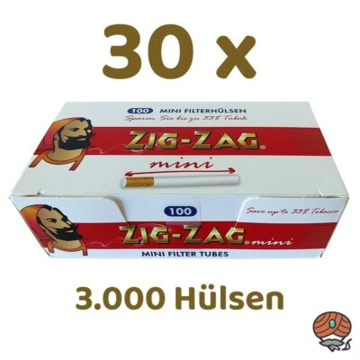 30x Zig-Zag Mini Filterhülsen / Zigarettenhülsen / Hülsen = 3000 Stück - Bild 1 von 3