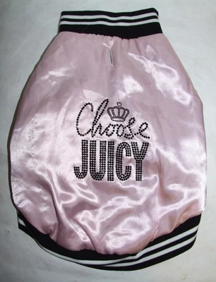 Abrigo Juicy Couture rosa satinado para perro con brillo negro - Talla L Foto 1 de 2