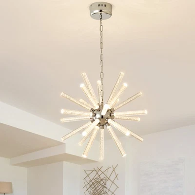 Lámpara de araña moderna Starburst Sputnik de 23"" con colgante de níquel 24 luces accesorio de cocina Foto 1 de 4