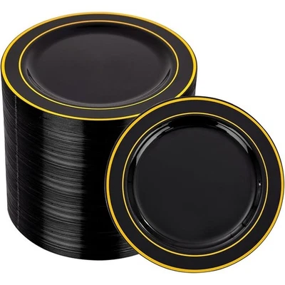 100 Gold Plastic Plates Durable Disposable Elegant Party Tableware BPA Free New - Image 1 of 4