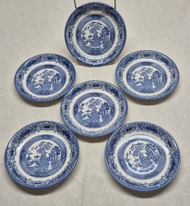 Juego de 6 platillos de café Biltons Old Willow cerámica azul inglesa vintage - Imagen 1 de 10
