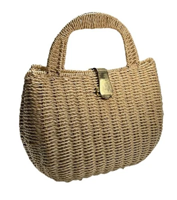 Bolso de mano vintage de paja de plástico tejido Magid hecho en Hong Kong Foto 1 de 4