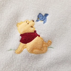 Disney Baby Winnie The Pooh Blanket with Blue Bird Embroidery Ivory Soft 34x32.5 - Picture 1 of 17