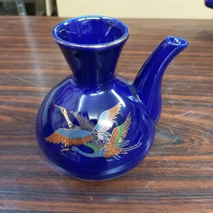Arita Ware bottiglia sake gru blu Tokkuri vaso da bere ceramica giapponese 10 cm - Foto 1 di 6