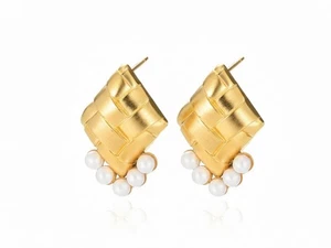 Vergoldete Edelstahl geflochten gesteppte Diamant Perle Cluster Ohrstecker - Bild 1 von 3