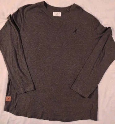 Camiseta masculina KANGOL manga longa gola V cinza grande - Imagem 1 de 4