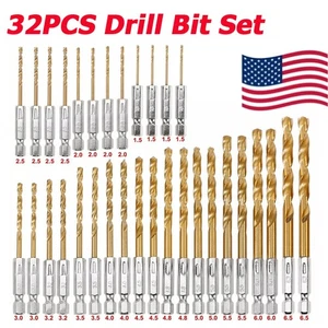 32PCS Drill Bit Set Titanium Coated HSS High Speed Steel Hex Shank Portable 2025 - Foto 1 di 8