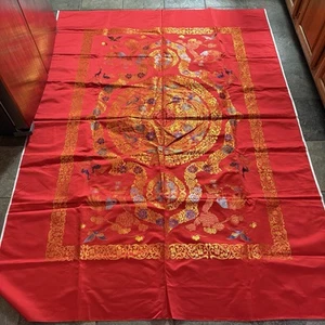 Vintage asiatischer großer Stoff Panel gewebter Brokat Wandteppich koreanische rote Vögel 59x82 - Bild 1 von 17