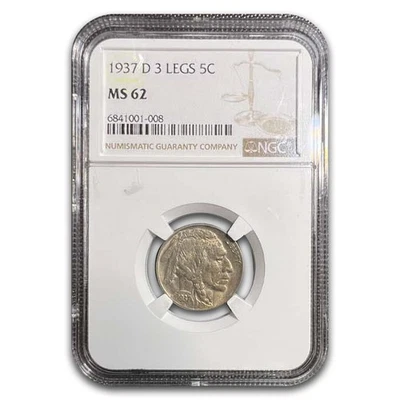 1937-D 3 Legged Buffalo Nickel MS-62 NGC - Image 1 of 3