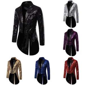 Fashion Forward Glitter Sequin Tailcoat Coat for Men's Nightclub Party - Picture 1 of 9