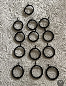 Black Curtain Wrought Iron Drapery Rod Rings with Eyelets - Set of 12 Plus 1 - Picture 1 of 1
