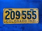 1931 Colorado Passenger License Plate # 209 555