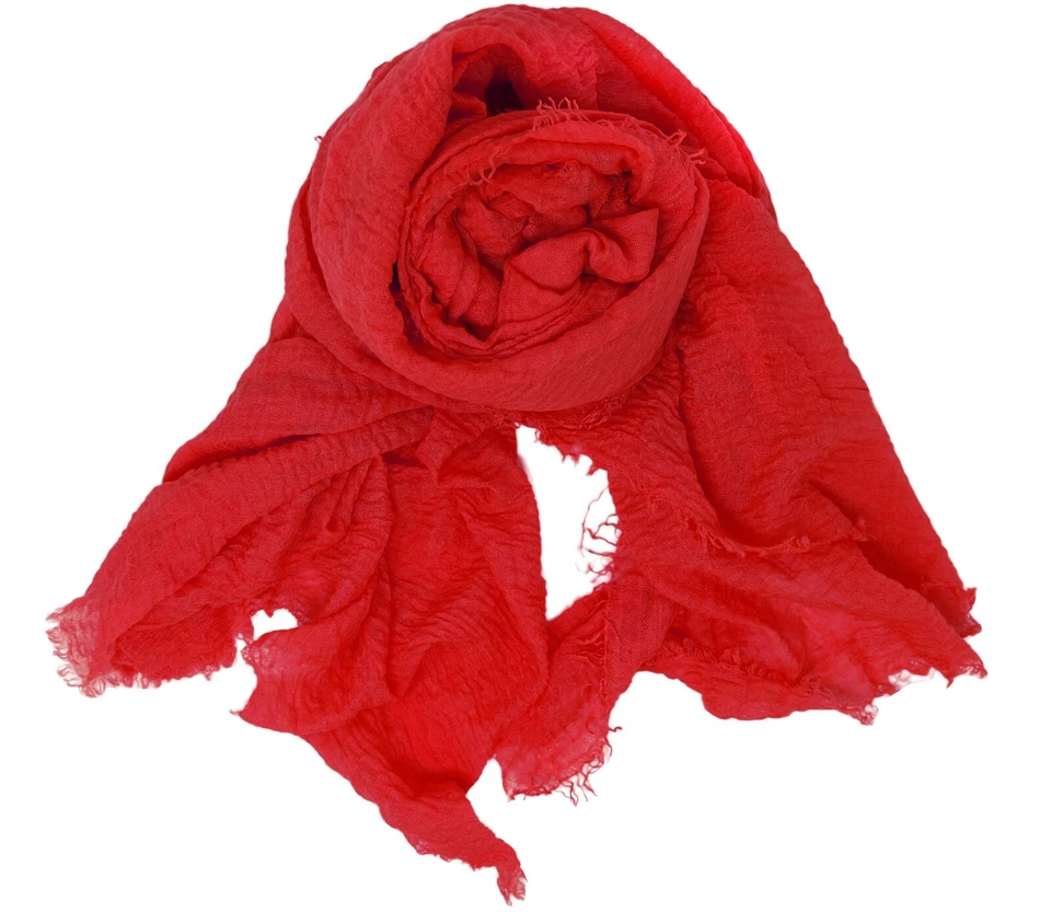 Wrinkled Soft Linen Feel Large Plain Solid Travel Shawl Scarf Head Wrap - Image 1 of 1