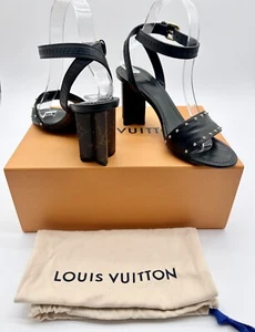 Louis Vuitton Silhouette Heeled Sandals Leather with Monogram Canvas EU 38 US8 - Picture 1 of 17