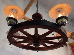 Cowboy Western Film Genre 1940s Wagon Wheel Chandelier 5 Electric Chimney lights - Picture 1 of 10