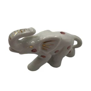 Vintage Osso Cina Porcellana Miniatura Elefante Bianco Tono Oro Accenti Giappone - Foto 1 di 8