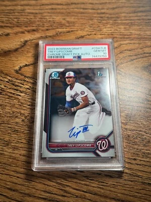 2022 Bowman Draft Chrome 1st Auto Trey Lipscomb #CDA-TLB PSA 10 Washington Nats - Image 1 of 2
