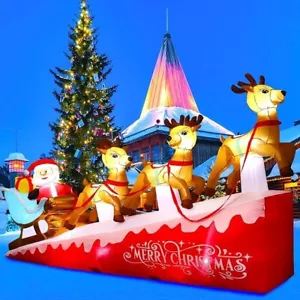 13.5 FT Large Christmas Yard Inflatables Outdoor, Blow Up Santa Claus on Sleigh - Picture 1 of 6