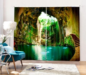 Cave Forest River Natural Scenery 3D Printing Window Curtains Blockout Drapes - Picture 1 of 9