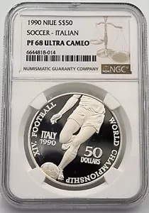 NIUE FUSSBALL-WELTMEISTERSCHAFT ITALIEN 1990 SILBERPROOF MÜNZE NGC PF68 UCA - Bild 1 von 2