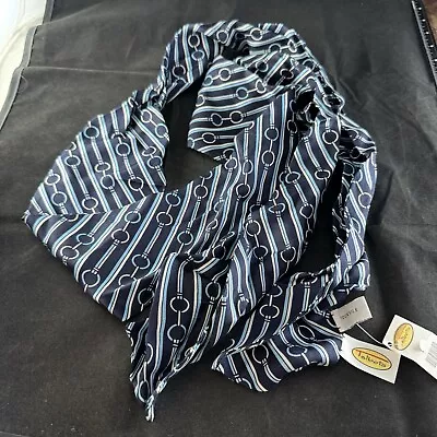 TALBOTS Scarf 100% Silk Rectangle Blue Chain Design Stripes New With Tags - Image 1 of 4
