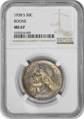 Boone Commemorative Silver Half Dollar 1938-S MS67 NGC - Image 1 of 4