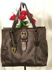 FOSSIL Army Green Nylon Brown Leather Trims Large Vintage Emory Tote Bag