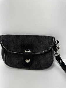 Dooney & Bourke Black And Grey Canvas Signature Flap Wallet Wrislet - Picture 1 of 5