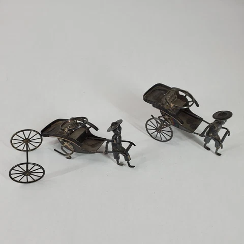 Antique Stamped "Jade Green Pure Silver" Metal Mini Rickshaw From Indonesia Cover