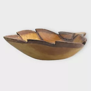 VTG MCM Hand Carved Leaf Shaped Decorative Bowl Dish Home Decor Fruit Holder Pod - Picture 1 of 7