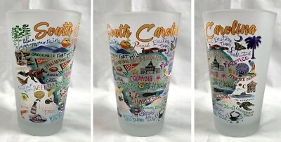South Carolina Map Frosted Beer Pint Glass 14 oz Clemson Blue Crab Cotton USC Foto 1 de 4